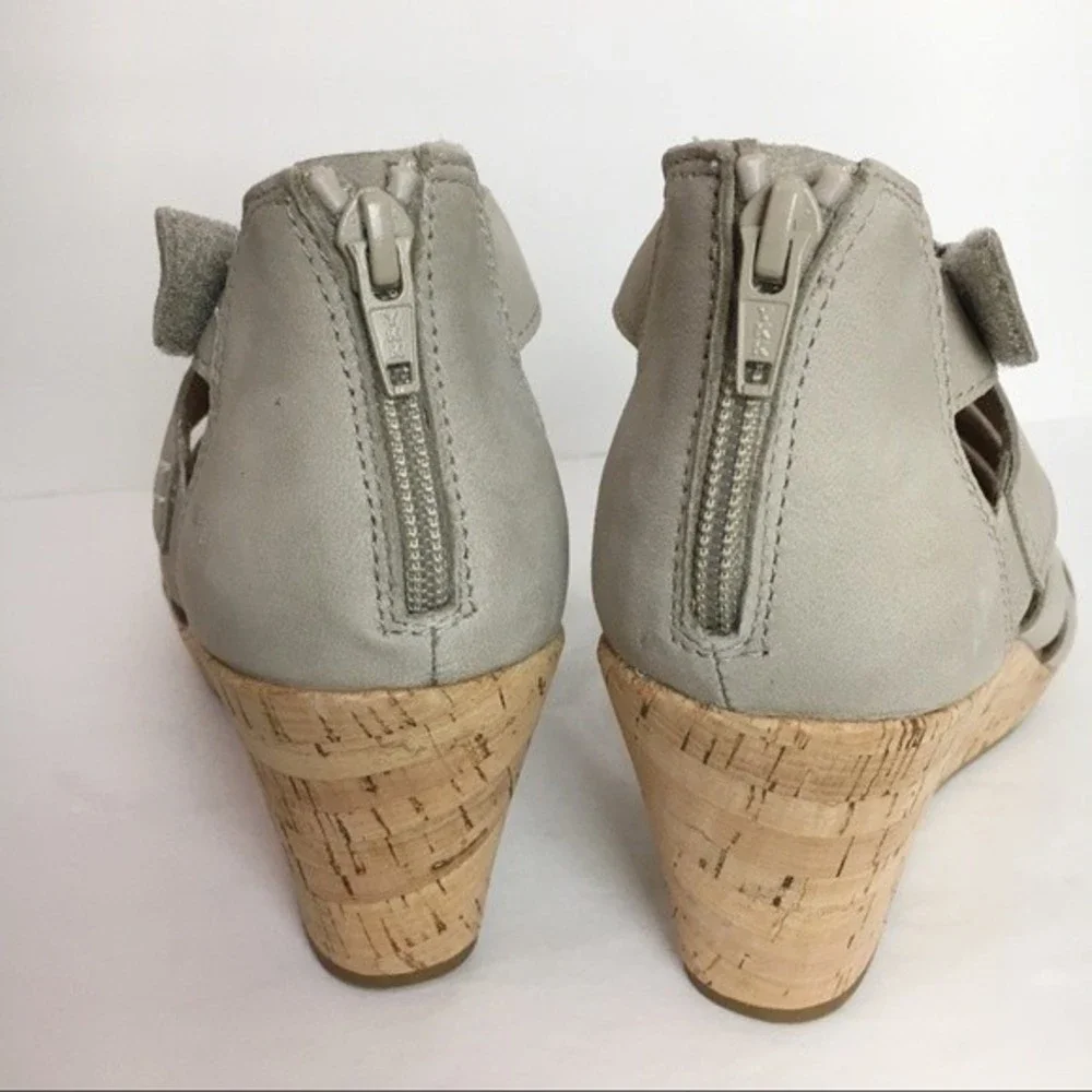 Rockport Womens Size 10 Briah Taupe Leather‎ Gladiator Wedges Sandals Shoes